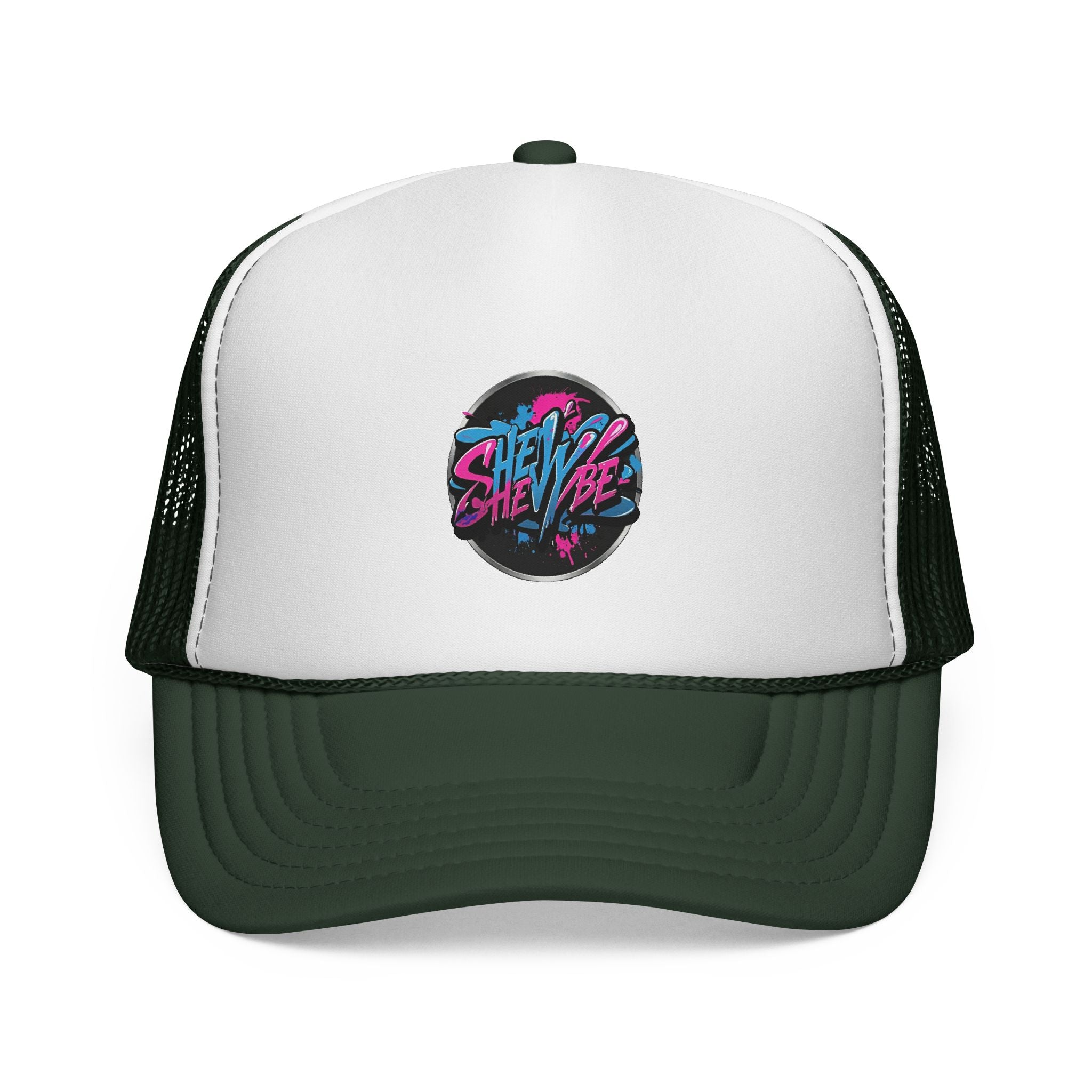 Shevibe Retro Logo Trucker Cap — 80s Vaporwave Mesh Hat