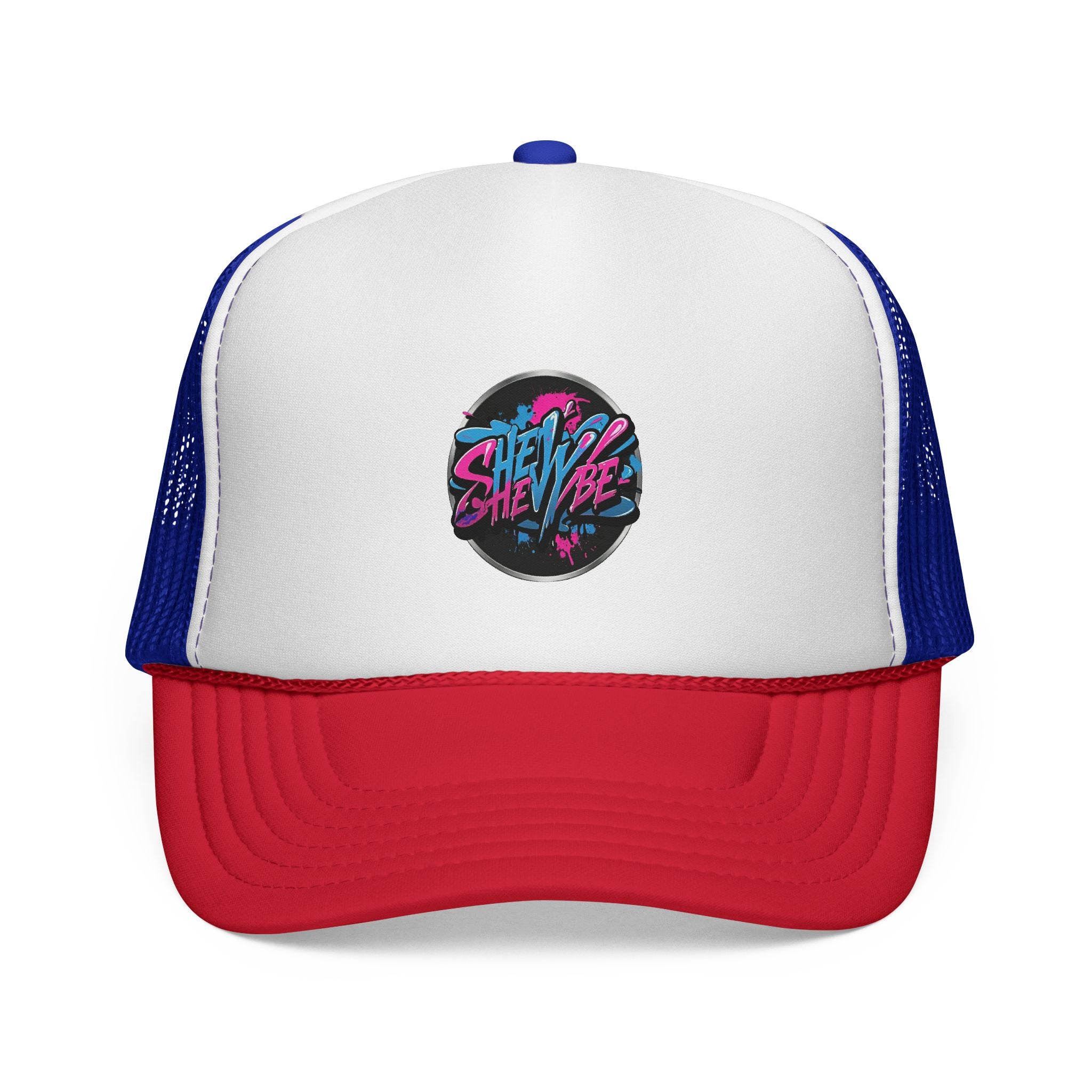 Shevibe Retro Logo Trucker Cap — 80s Vaporwave Mesh Hat