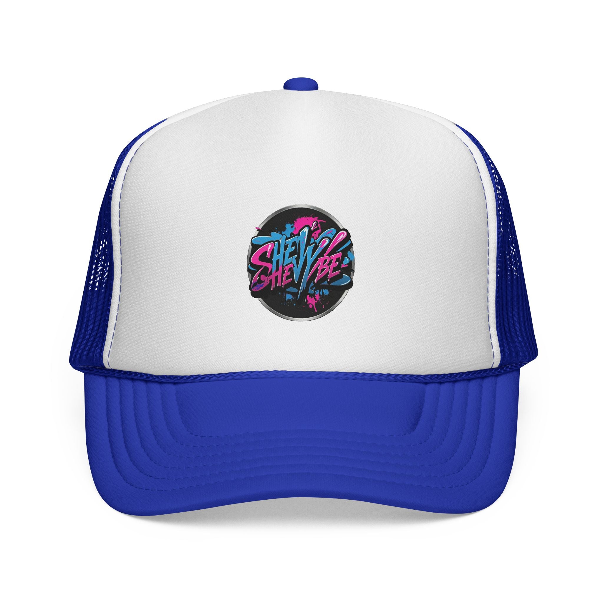 Shevibe Retro Logo Trucker Cap — 80s Vaporwave Mesh Hat