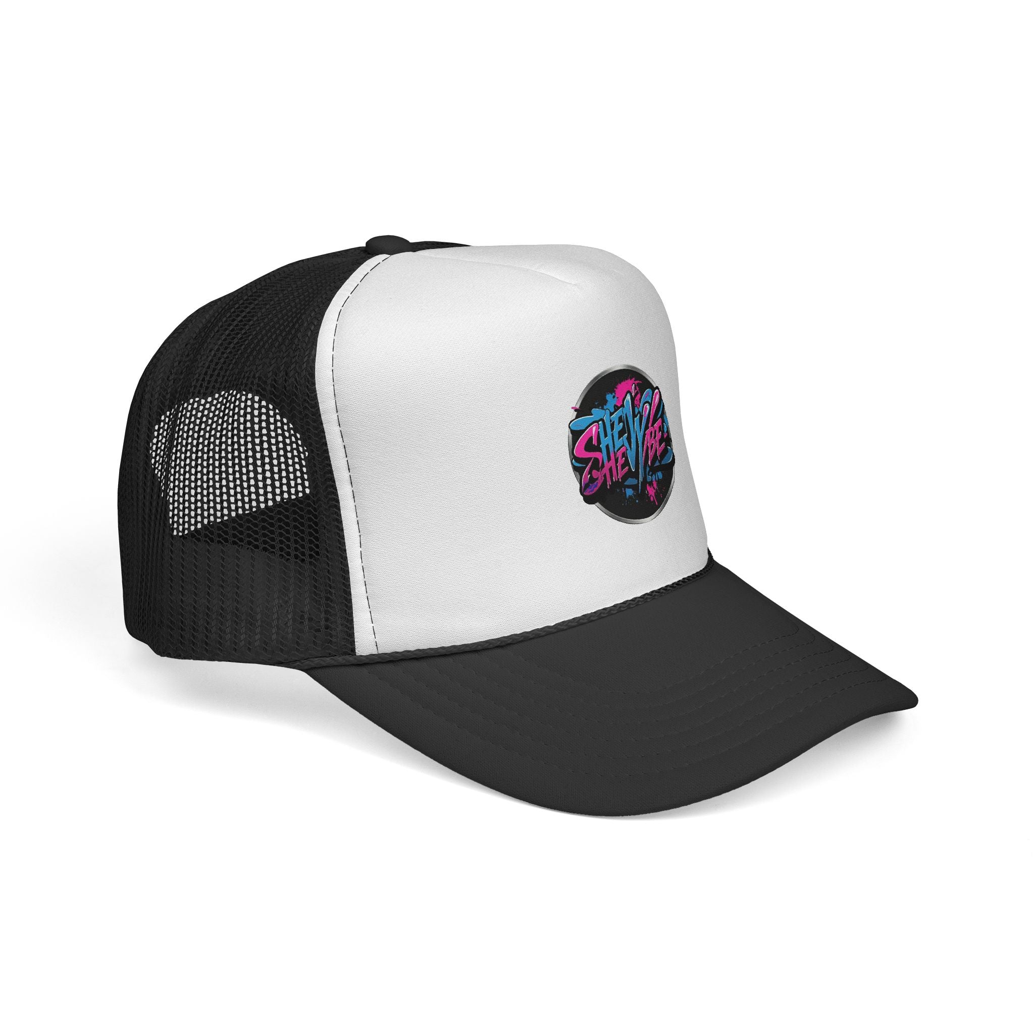 Shevibe Retro Logo Trucker Cap — 80s Vaporwave Mesh Hat