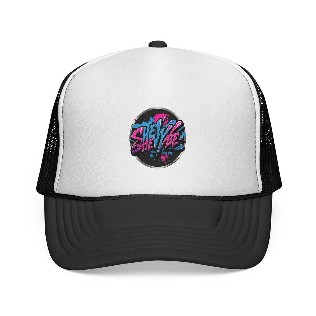Shevibe Retro Logo Trucker Cap — 80s Vaporwave Mesh Hat