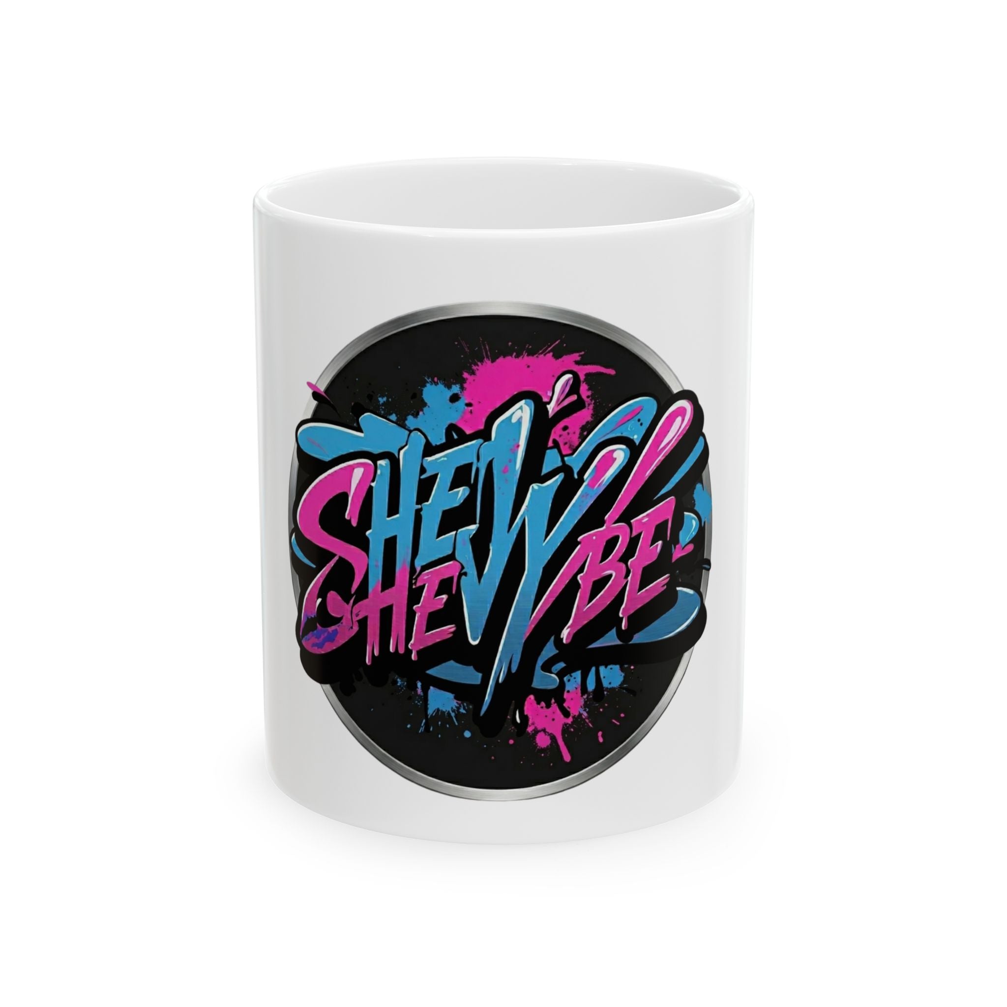 She Vibe Ceramic Mug – Retro Neon Graffiti Coffee Cup (11oz, 15oz)