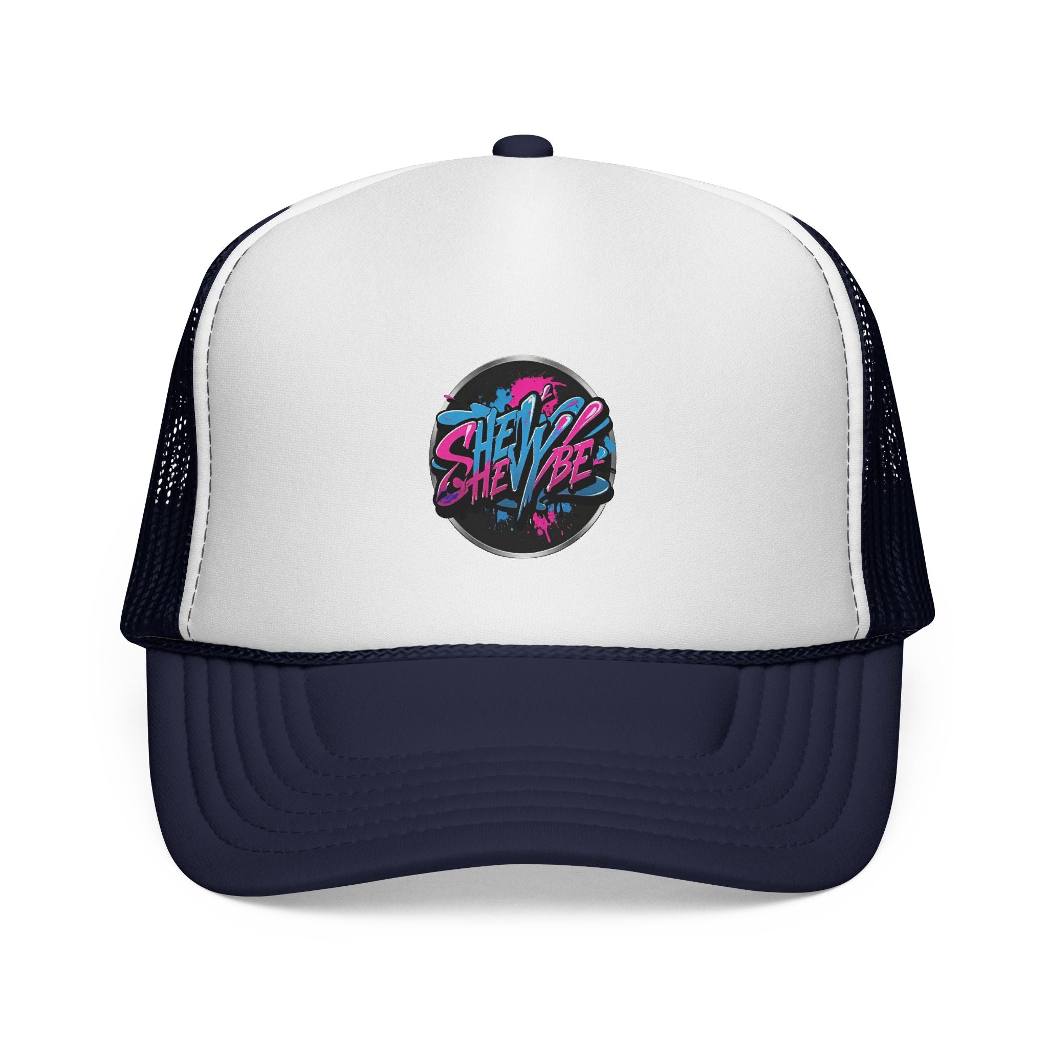 Shevibe Retro Logo Trucker Cap — 80s Vaporwave Mesh Hat
