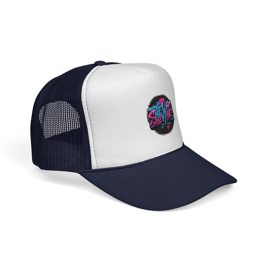 Shevibe Retro Logo Trucker Cap — 80s Vaporwave Mesh Hat