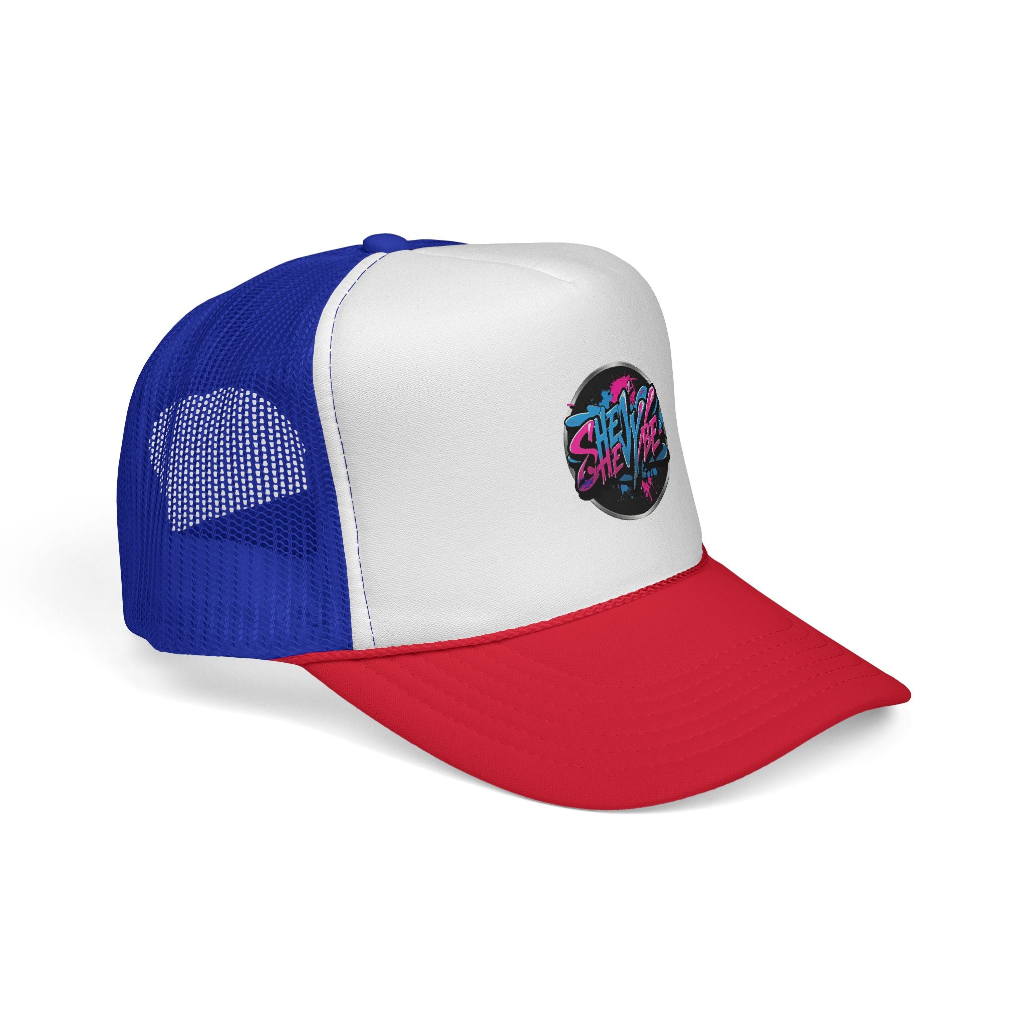 Shevibe Retro Logo Trucker Cap — 80s Vaporwave Mesh Hat
