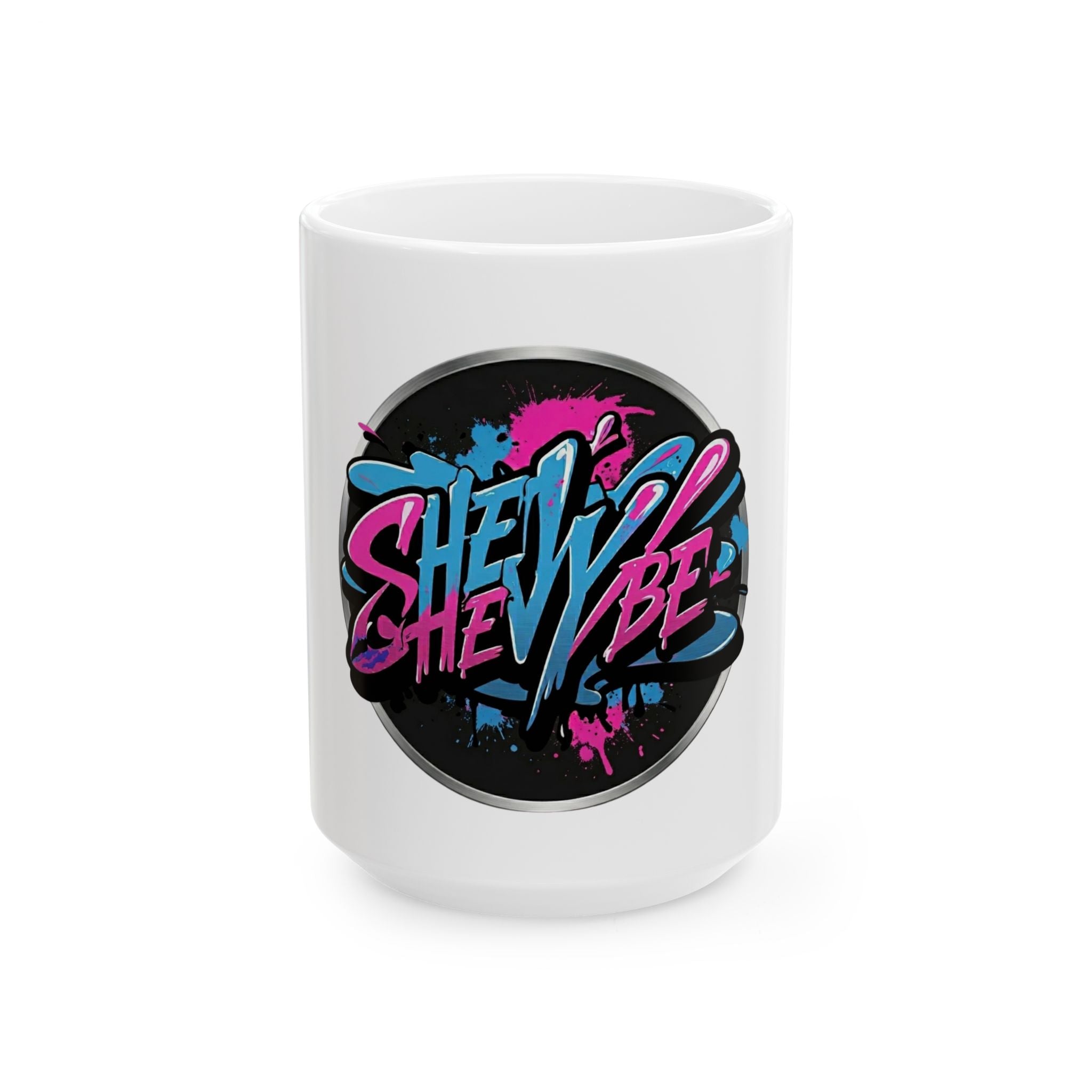 She Vibe Ceramic Mug – Retro Neon Graffiti Coffee Cup (11oz, 15oz)