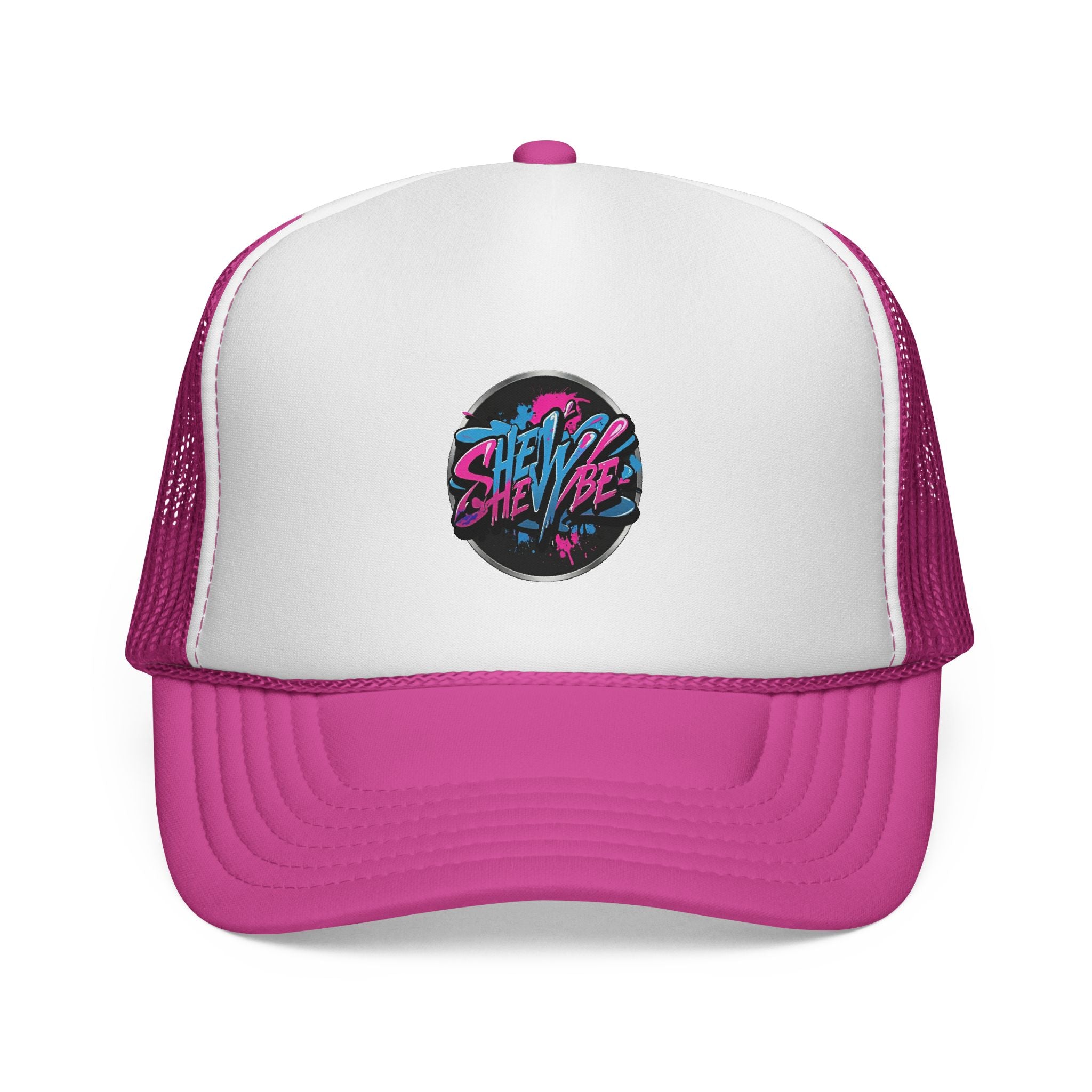 Shevibe Retro Logo Trucker Cap — 80s Vaporwave Mesh Hat