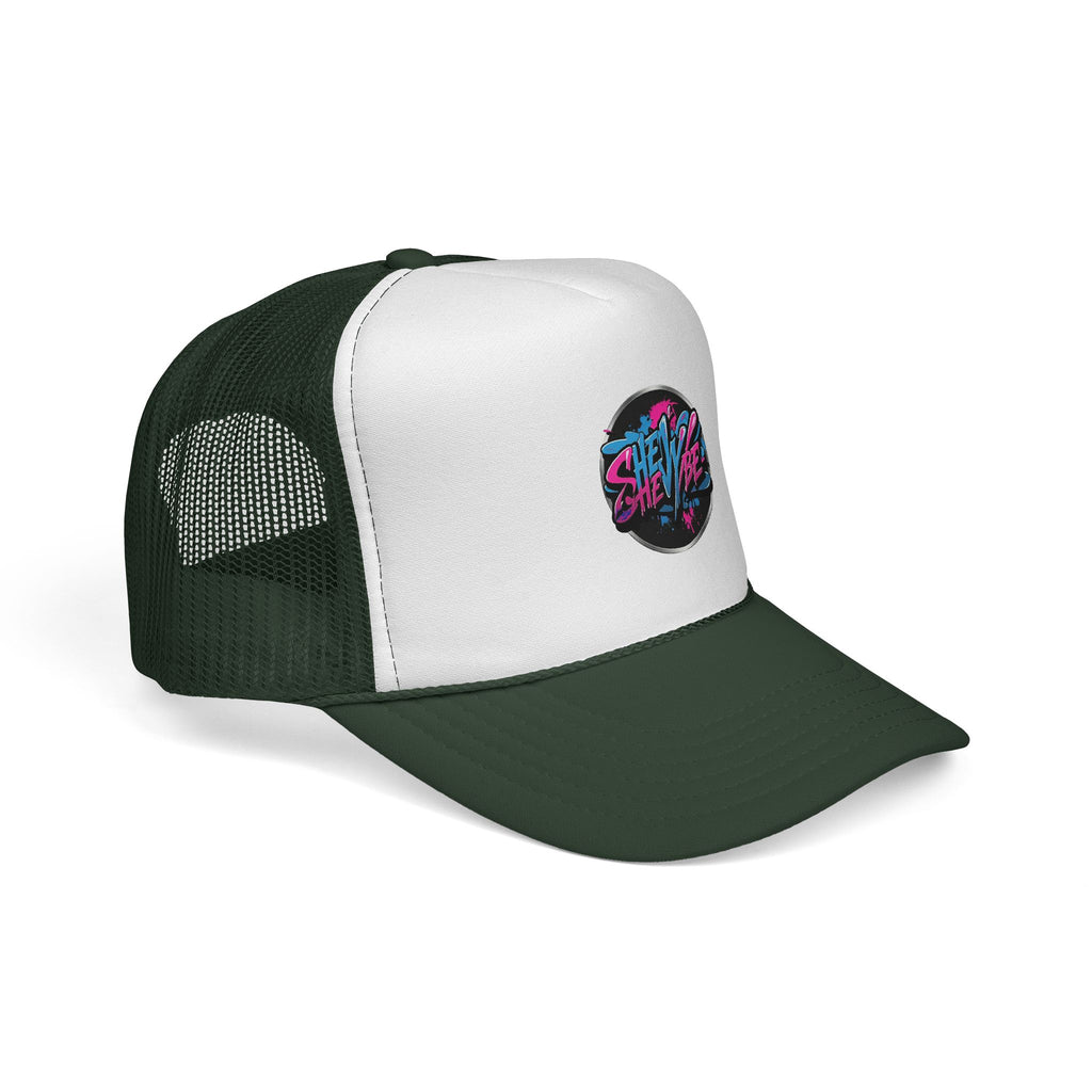 Shevibe Retro Logo Trucker Cap — 80s Vaporwave Mesh Hat