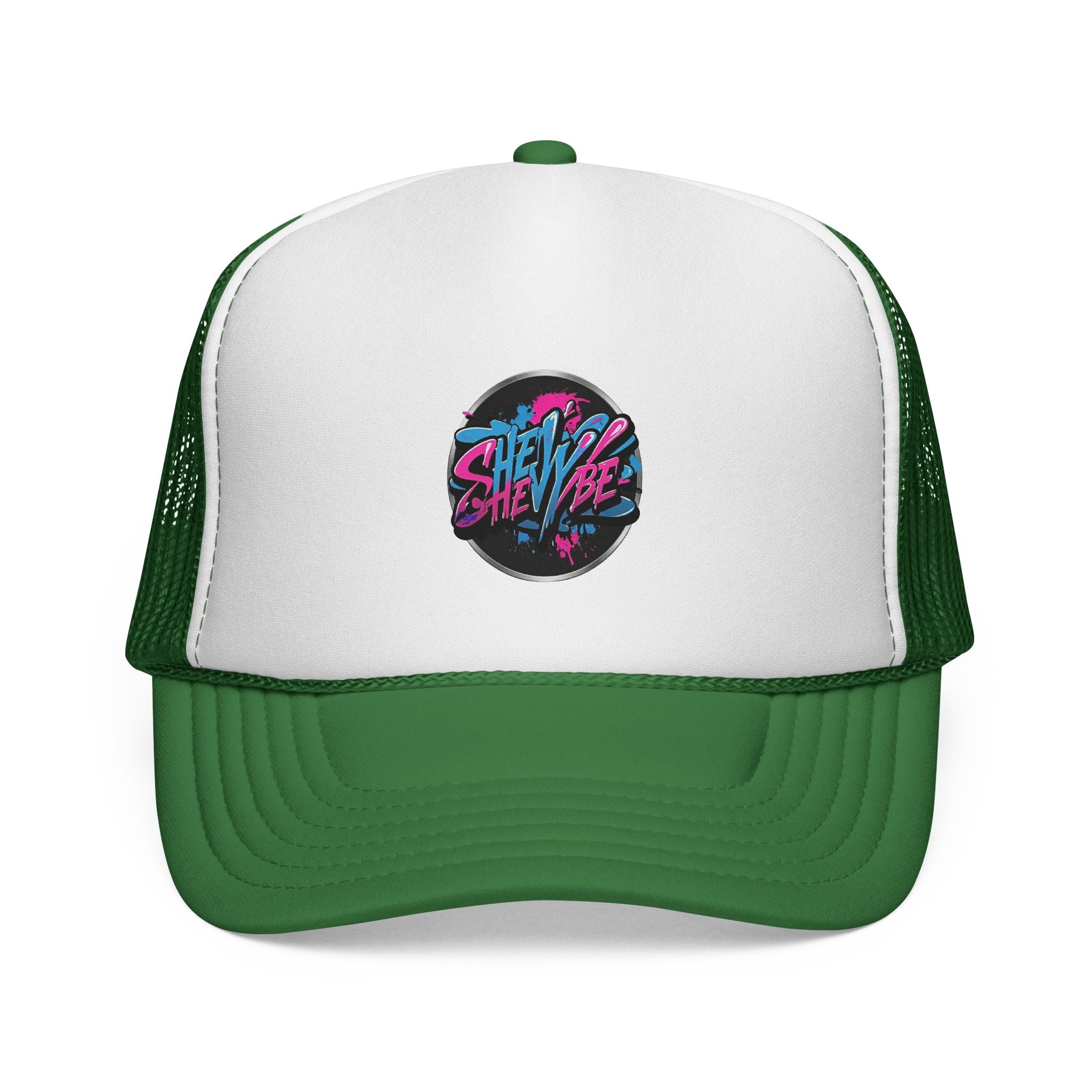 Shevibe Retro Logo Trucker Cap — 80s Vaporwave Mesh Hat