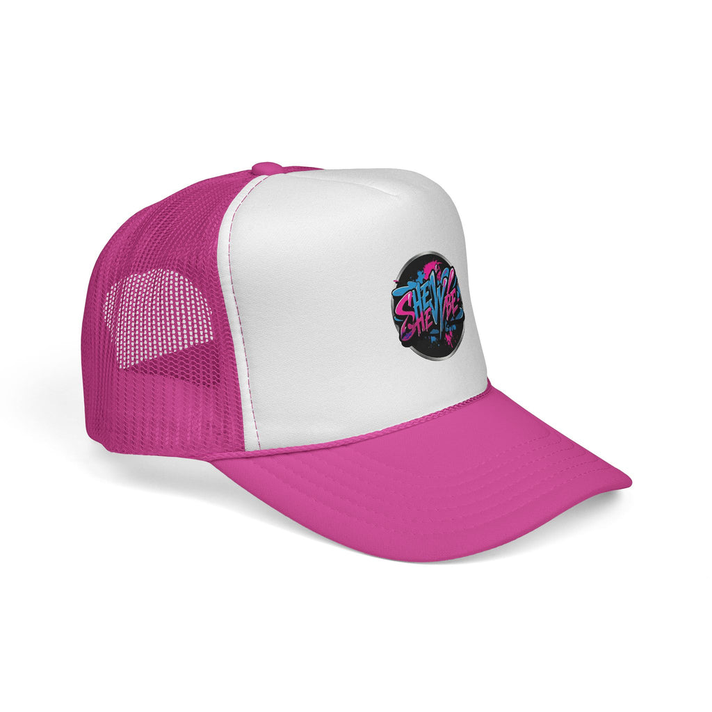 Shevibe Retro Logo Trucker Cap — 80s Vaporwave Mesh Hat